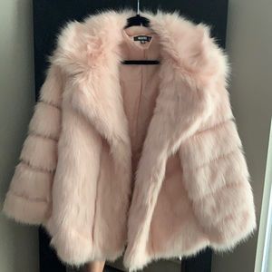 Pink faux fur coat